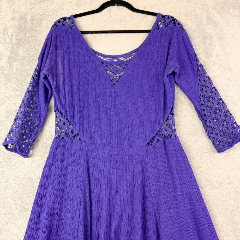 Free People M Purple Mini Dress Crochet Lace Cutout Boho Festival Cottage‎